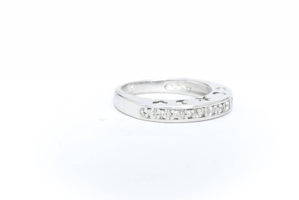 Diamond Heart, Moon, & Star Ring 14k White Gold