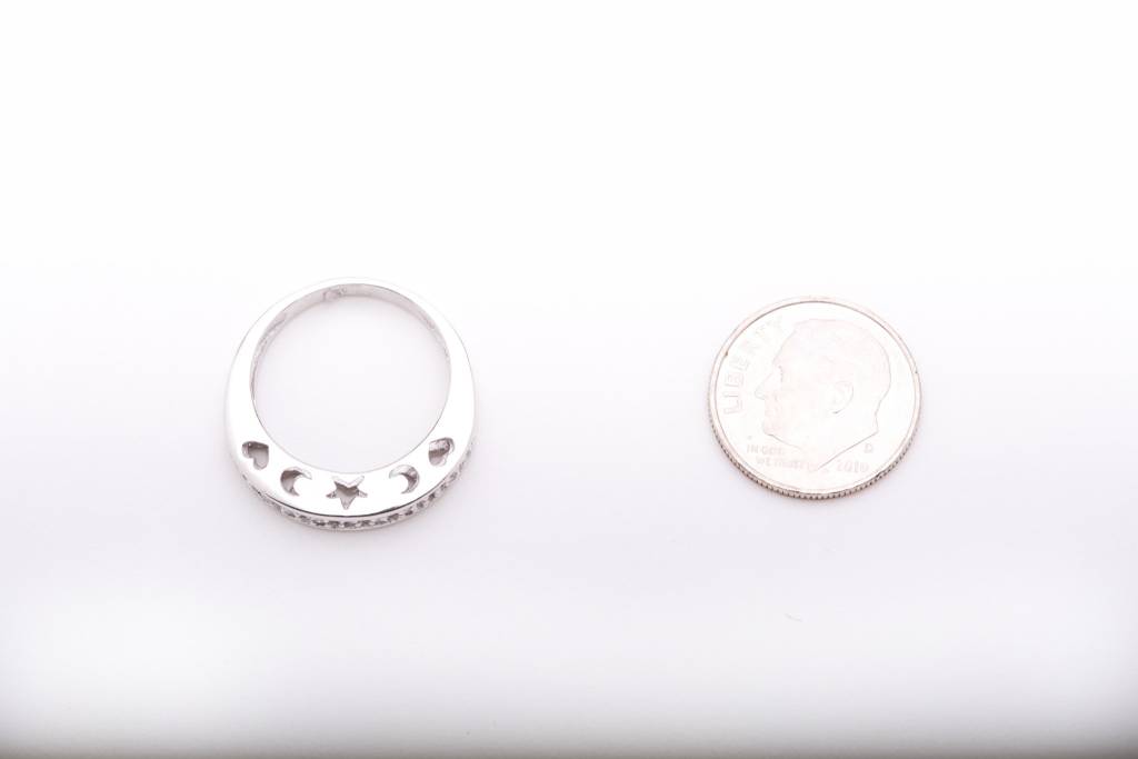 Diamond Heart, Moon, & Star Ring 14k White Gold