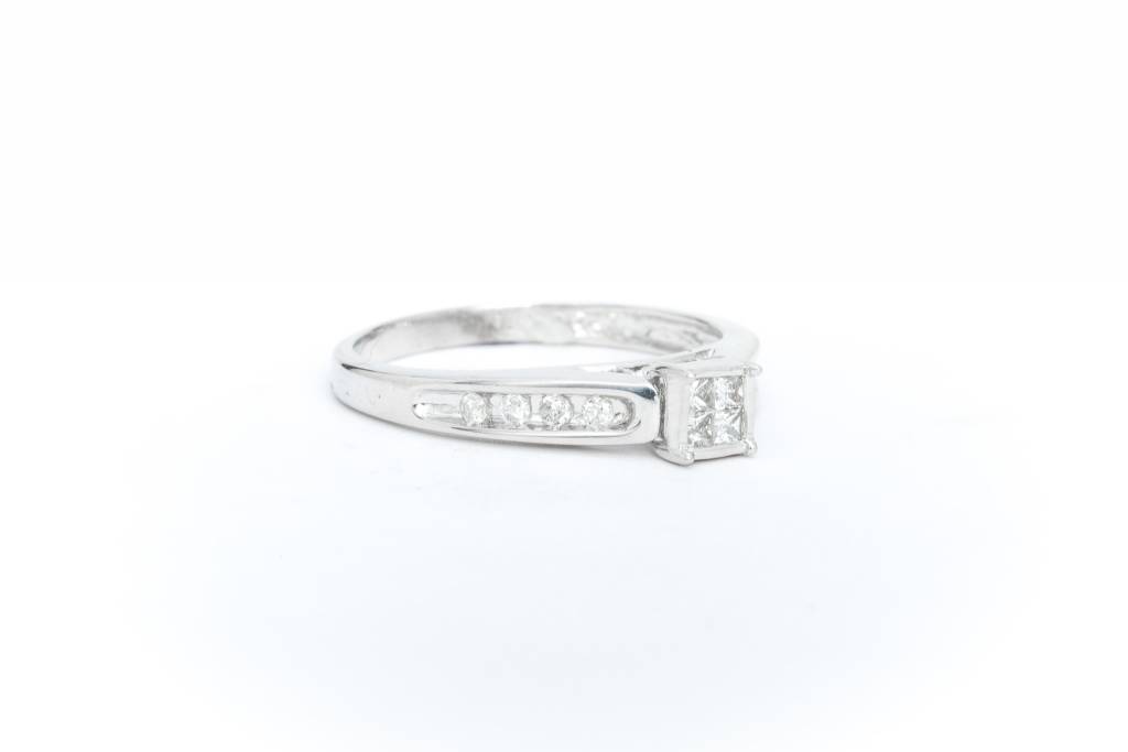 Princess Cut Quad Diamond Ring 14k White Gold
