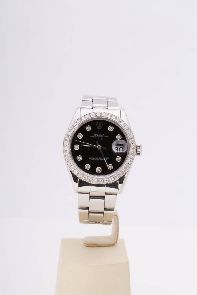 Rolex Ladies Rolex Stainless Steel Black Diamond Dial