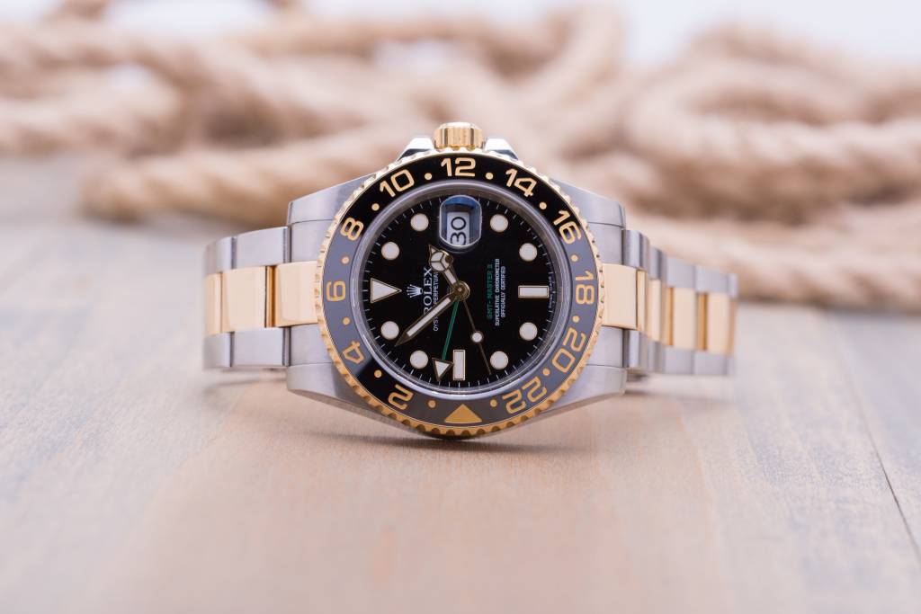 Rolex Mens Rolex Two Tone GMT Master II Black Dial