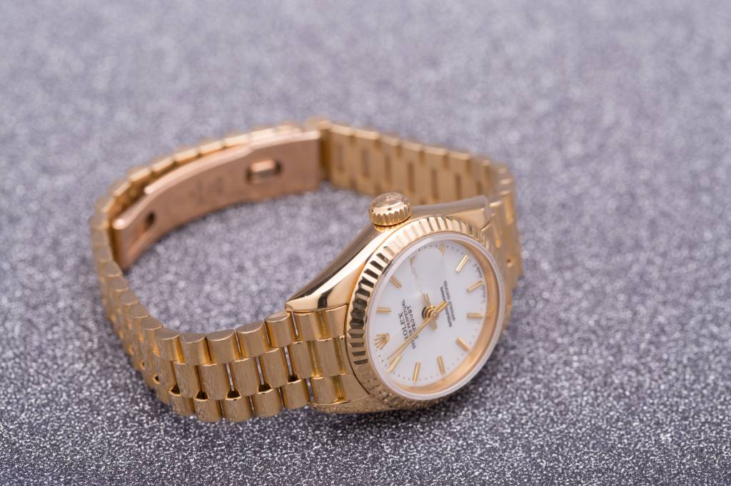 Rolex Ladies Rolex Gold White Dial Datejust