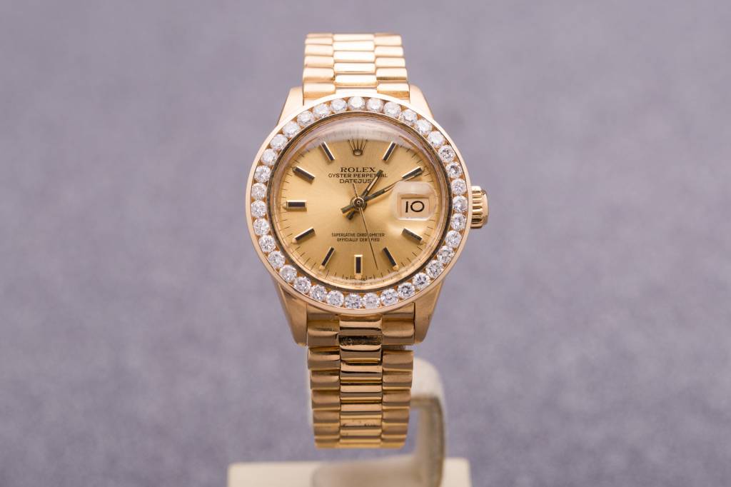 Rolex Ladies Rolex Diamond Bezel Gold Face Datejust