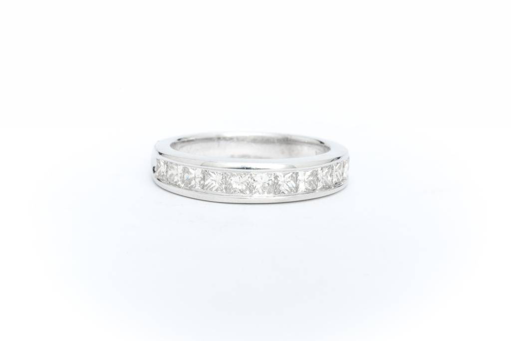 Princess Cut White Gold Channel Ring 14k