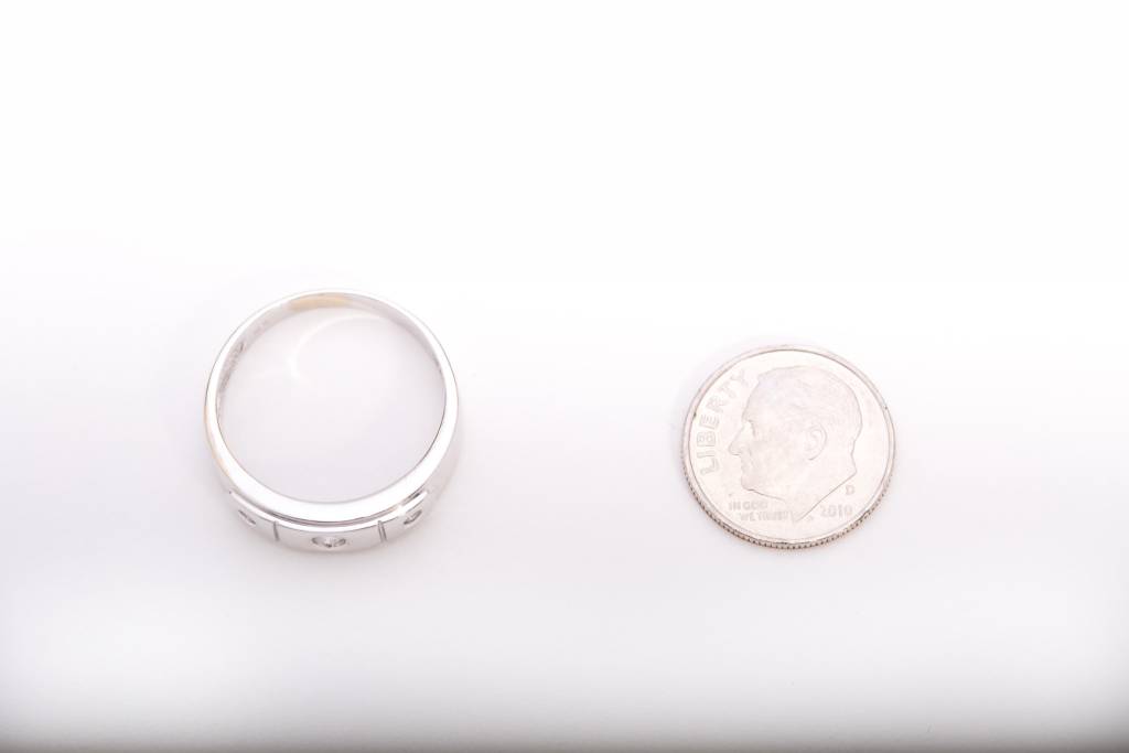 Mens 3 Diamond White Gold Box Frame Ring 14k