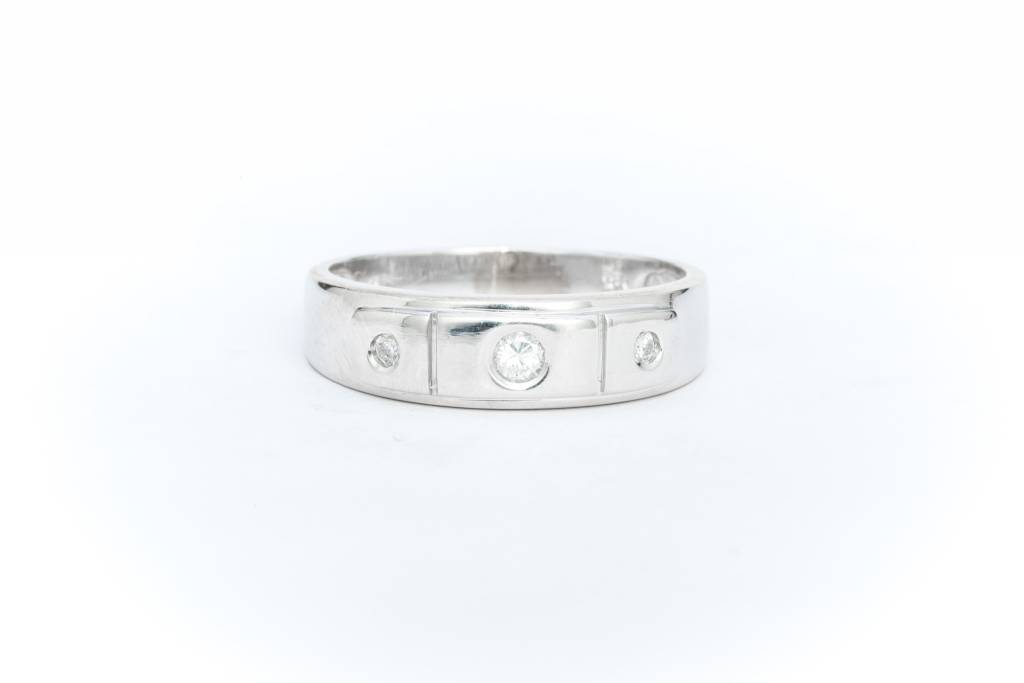 Mens 3 Diamond White Gold Box Frame Ring 14k