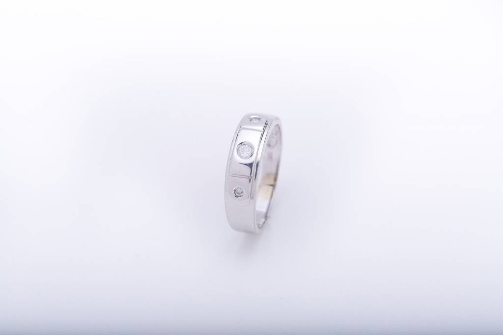 Mens 3 Diamond White Gold Box Frame Ring 14k
