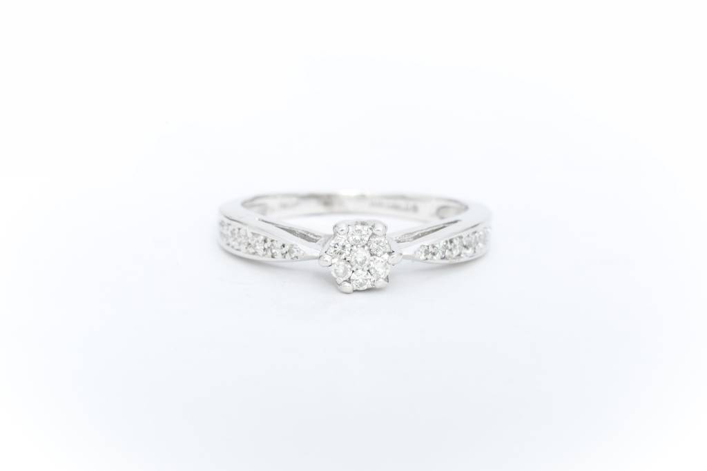 Diamond Flower Engagement Ring White Gold 14k