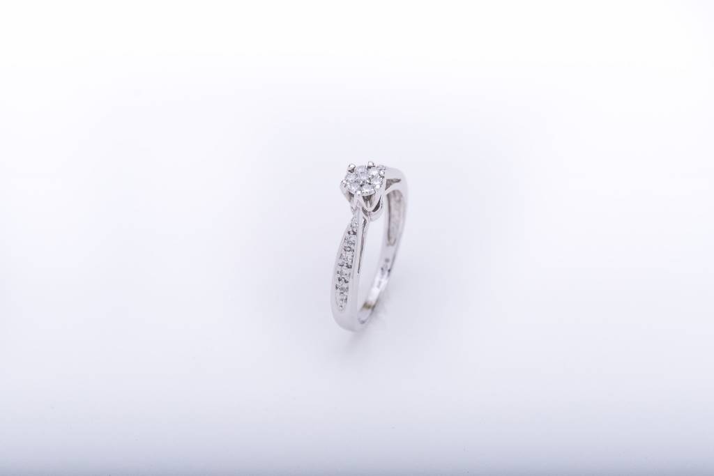 Diamond Flower Engagement Ring White Gold 14k
