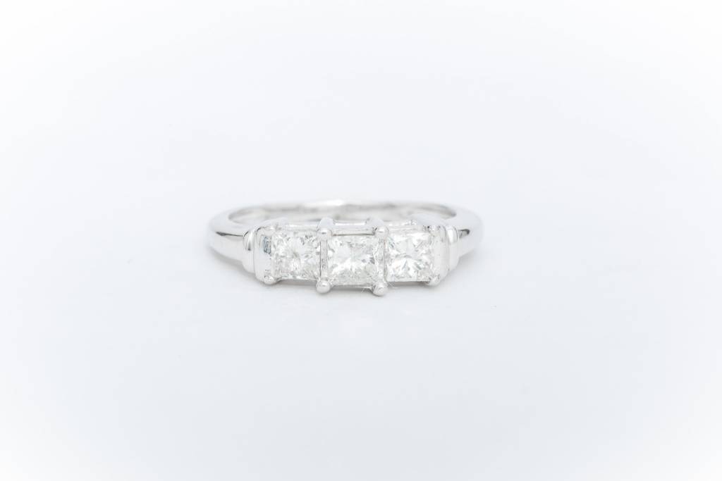3 Diamond Princess Cut Anniversary Ring White Gold 14k