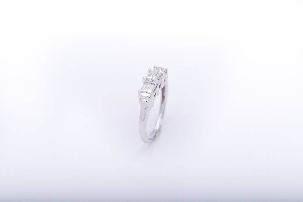 3 Diamond Princess Cut Anniversary Ring White Gold 14k