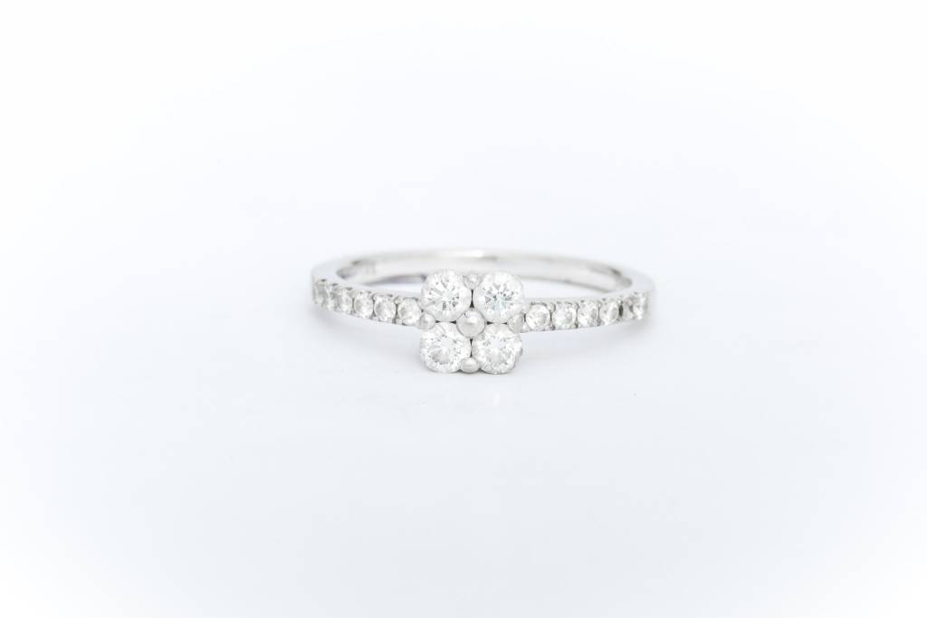 Diamond Clover White Gold Ring 14k