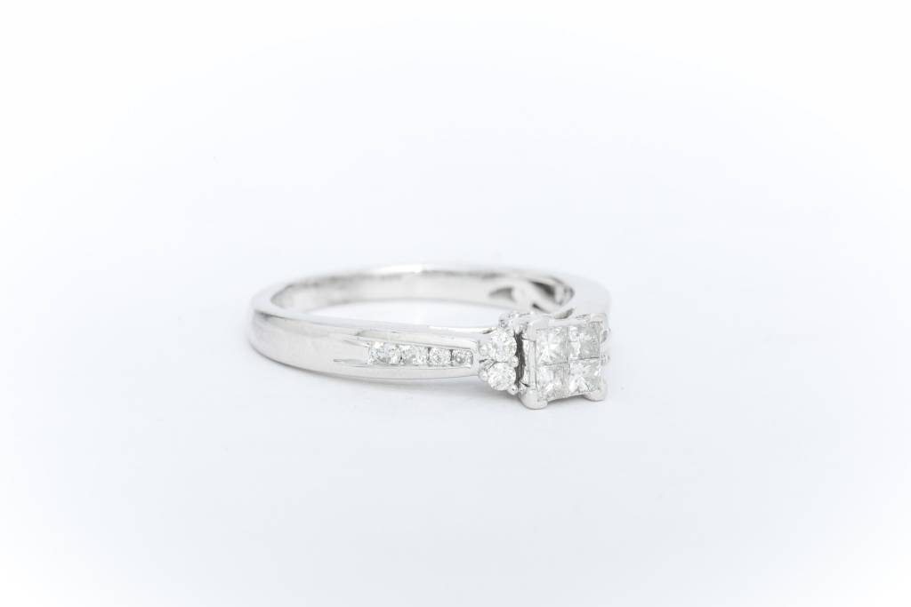 Princess Cut Diamond Quad Engagement Ring 14k White Gold