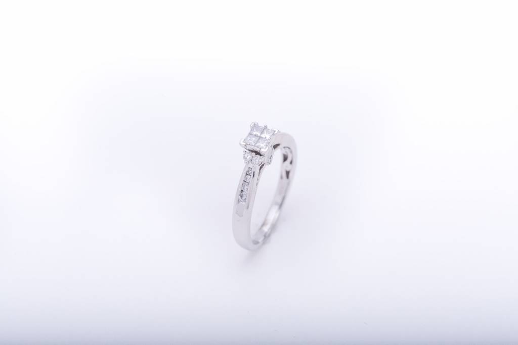 Princess Cut Diamond Quad Engagement Ring 14k White Gold