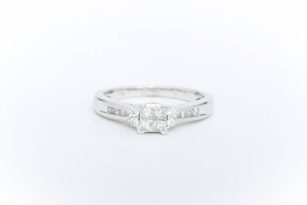 Princess Cut Diamond Quad Engagement Ring 14k White Gold