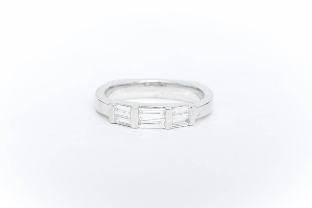 Diamond Baguette Bar Ring White Gold 14k