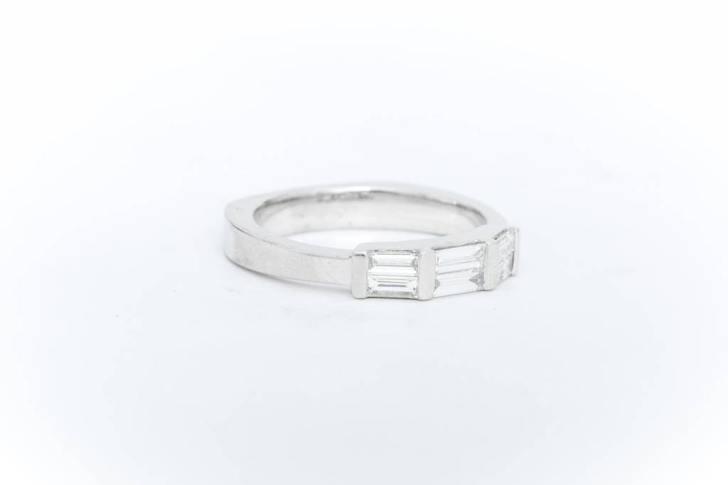 Diamond Baguette Bar Ring White Gold 14k