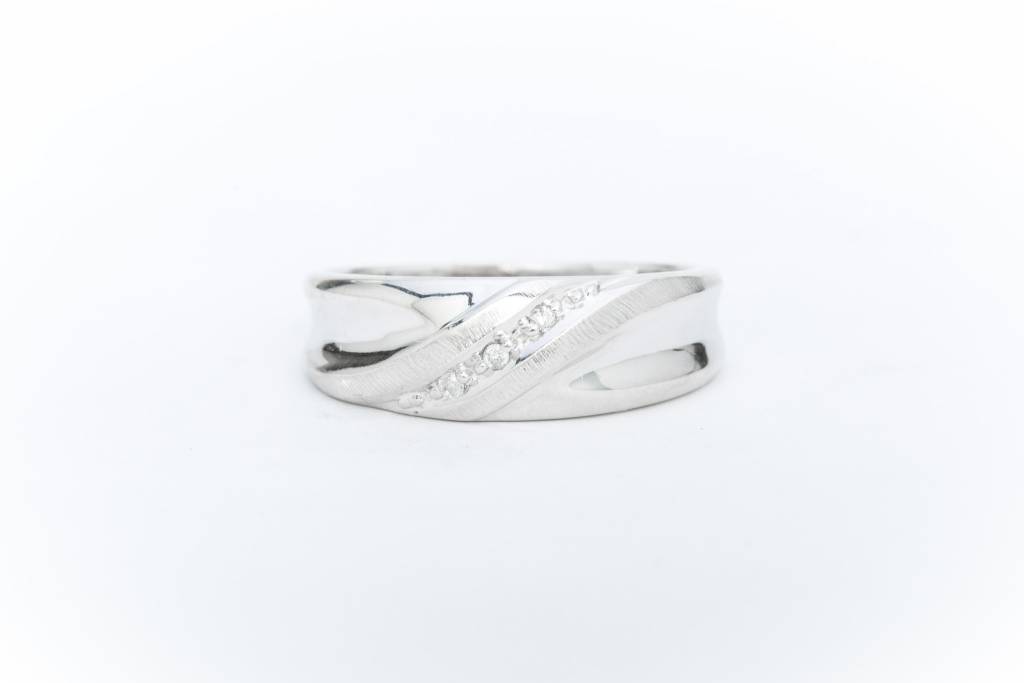 Mens Bypass Diamond Ring White Gold 14k