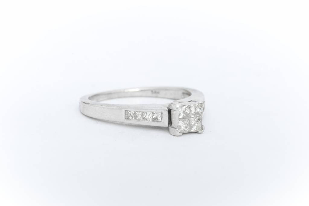 Ladies Quad Princess Cut Engagement Ring White Gold 14k
