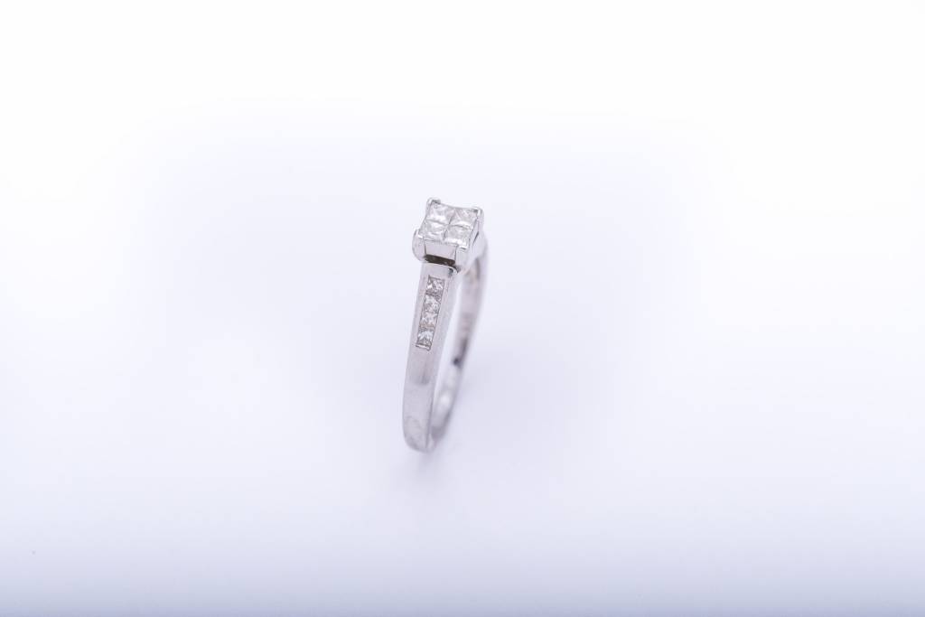 Ladies Quad Princess Cut Engagement Ring White Gold 14k