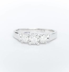 3 Stone Diamond Anniversary Ring White Gold 14k