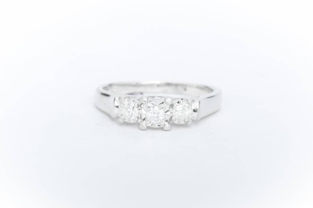 3 Stone Diamond Anniversary Ring White Gold 14k