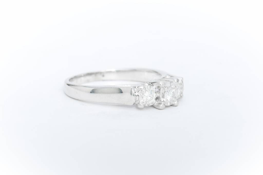 3 Stone Diamond Anniversary Ring White Gold 14k