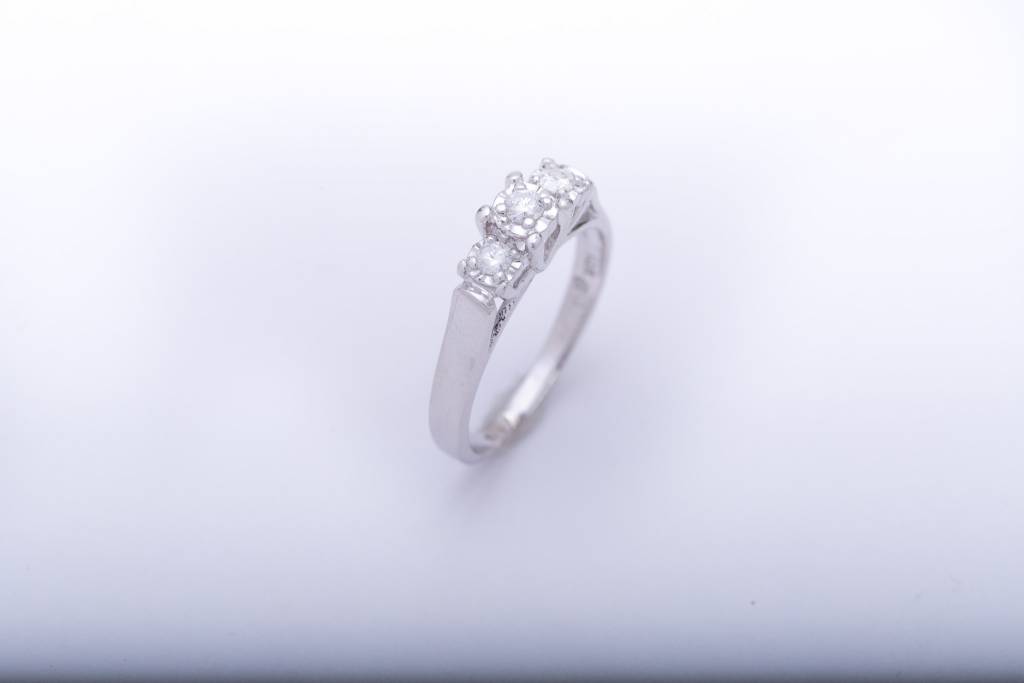 3 Stone Diamond Anniversary Ring White Gold 14k