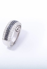 Ladies Black and White Diamond 4 Row Ring White Gold 14k