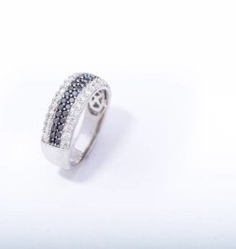 Ladies Black and White Diamond 4 Row Ring White Gold 14k