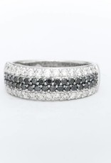 Ladies Black and White Diamond 4 Row Ring White Gold 14k