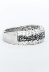 Ladies Black and White Diamond 4 Row Ring White Gold 14k