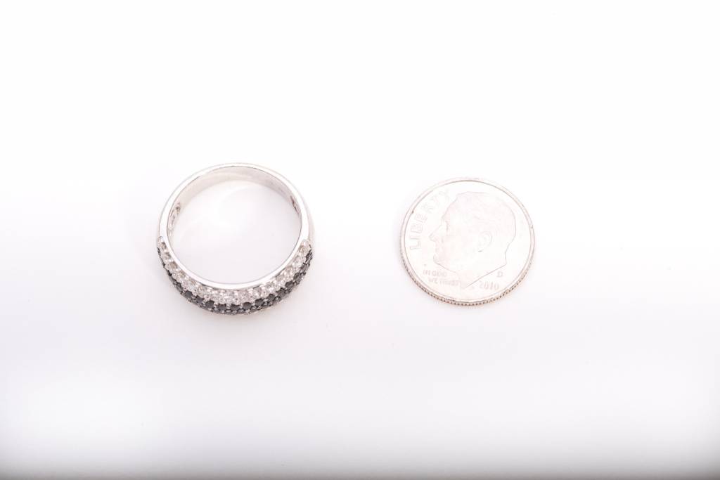 Ladies Black and White Diamond 4 Row Ring White Gold 14k