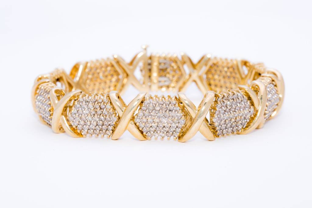 Ladies Diamond X Cluster Bracelet Yellow Gold 10k