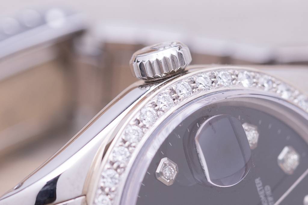 Rolex Rolex Stainless Steel Oyster Perpetual Date Diamond Dial and Bezel Black Face