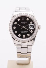 Rolex Rolex Stainless Steel Oyster Perpetual Date Diamond Dial and Bezel Black Face