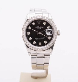 Rolex Rolex Stainless Steel Oyster Perpetual Date Diamond Dial and Bezel Black Face