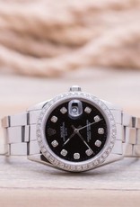Rolex Rolex Stainless Steel Oyster Perpetual Date Diamond Dial and Bezel Black Face