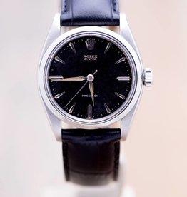 Rolex Rolex Black Leather Oyster Precision Black Dial
