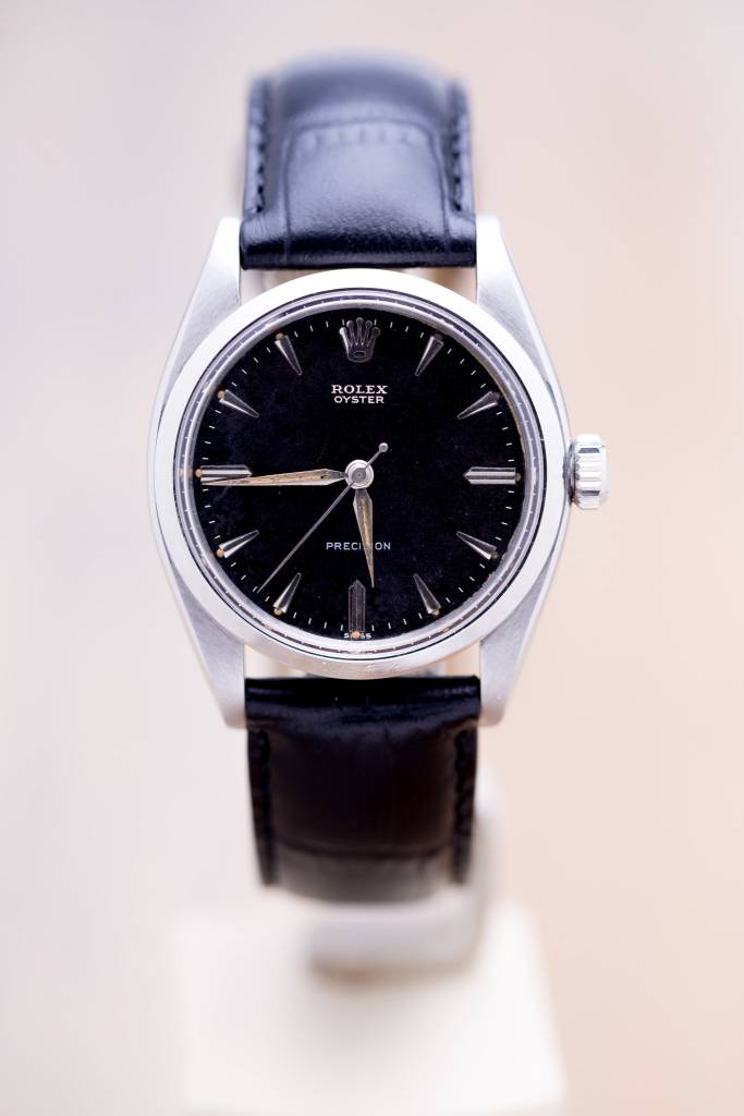 Rolex Rolex Black Leather Oyster Precision Black Dial