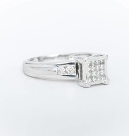 Diamond Square Cluster Frame Ring White Gold 14k