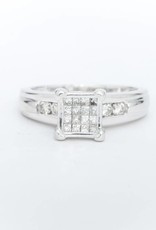 Diamond Square Cluster Frame Ring White Gold 14k