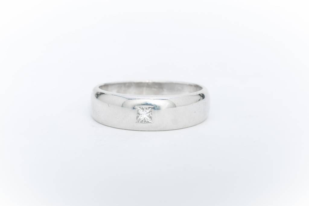 Mens Princess Cut Diamond Wedding Band White Gold 14k