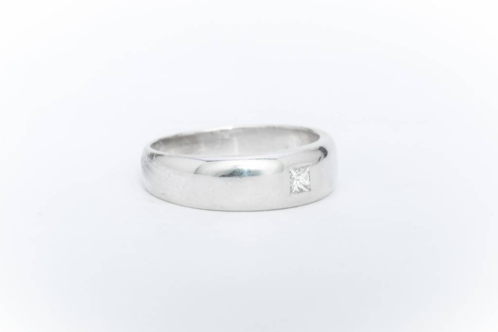 Mens Princess Cut Diamond Wedding Band White Gold 14k