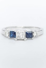 Princess Cut Diamond and Blue Sapphire Ring White Gold 14k