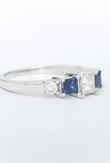 Princess Cut Diamond and Blue Sapphire Ring White Gold 14k