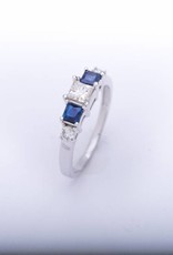 Princess Cut Diamond and Blue Sapphire Ring White Gold 14k