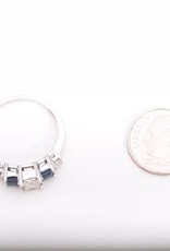 Princess Cut Diamond and Blue Sapphire Ring White Gold 14k