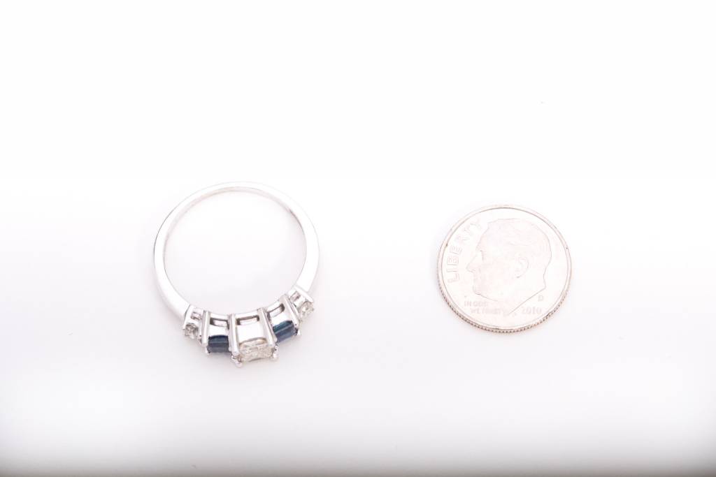 Princess Cut Diamond and Blue Sapphire Ring White Gold 14k