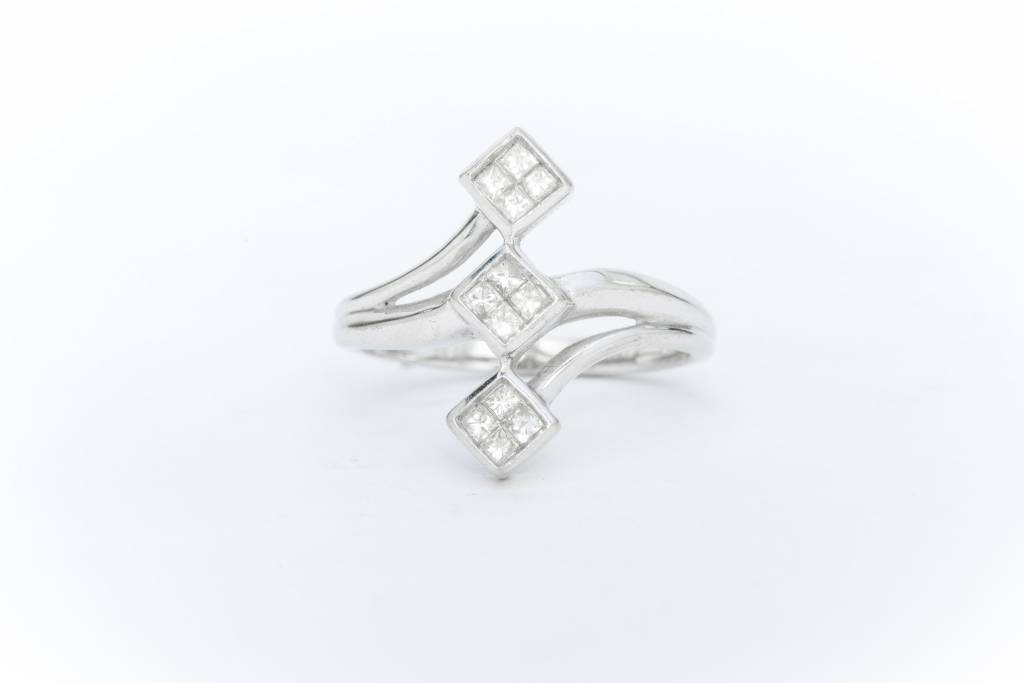 Princess Cut Quad 3 Stone Diamond Ring 14k